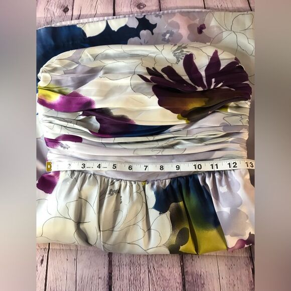 The Limited Gray Purple Navy Ruched Top Strapless Floral Satin Dress Size 2 - Picture 8 of 9